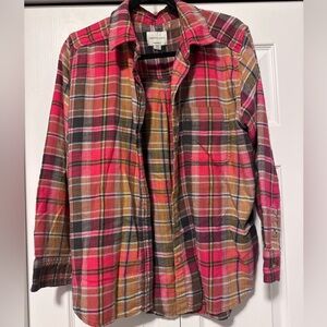 American Eagle Outfitters Pink and Brown Plaid Shirt
